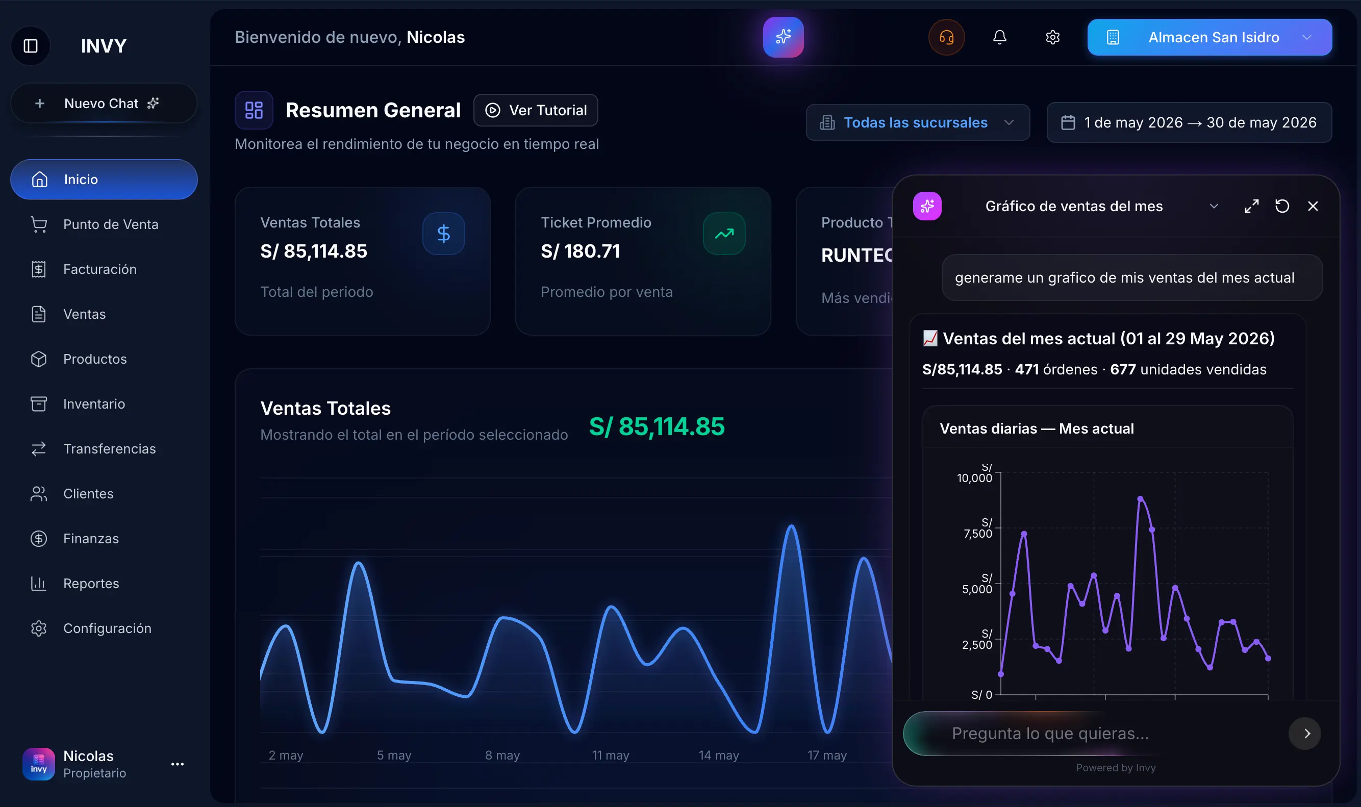 Demostración del sistema Invy — Panel de punto de venta e inventario